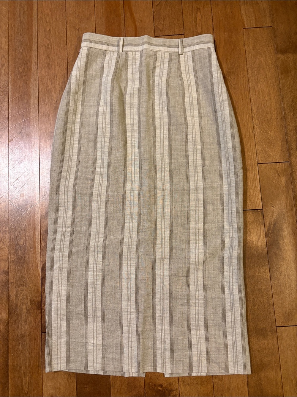Vintage Linen Striped Beige and Cream Pencil Skirt